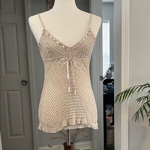 Rue21 Vintage Beige Crochet Tie-Front Cami